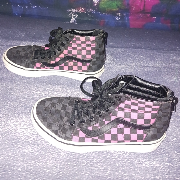 Vans Old Skool Sk8-Hi Zip Checkerboard Kids Size 2 - Picture 3 of 8